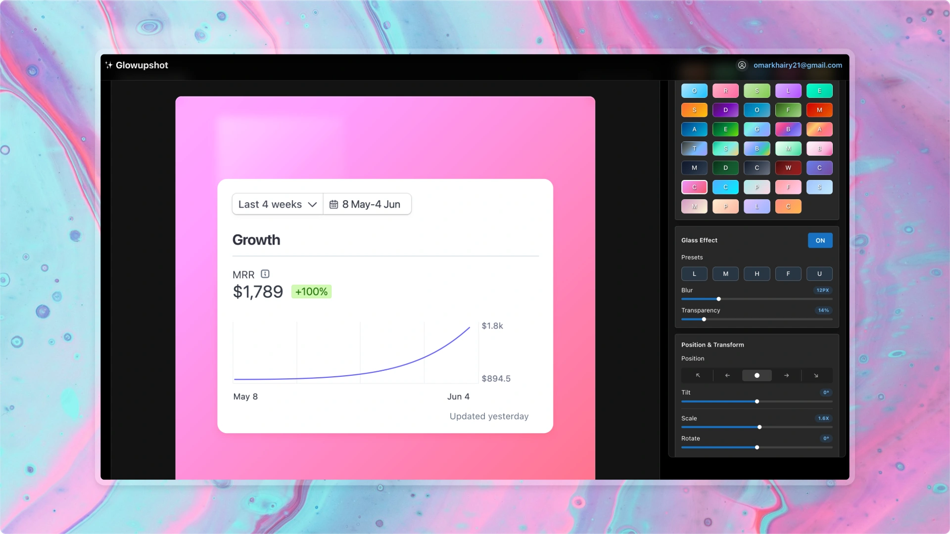 Glowupshot Dashboard - Screenshot Editor Interface