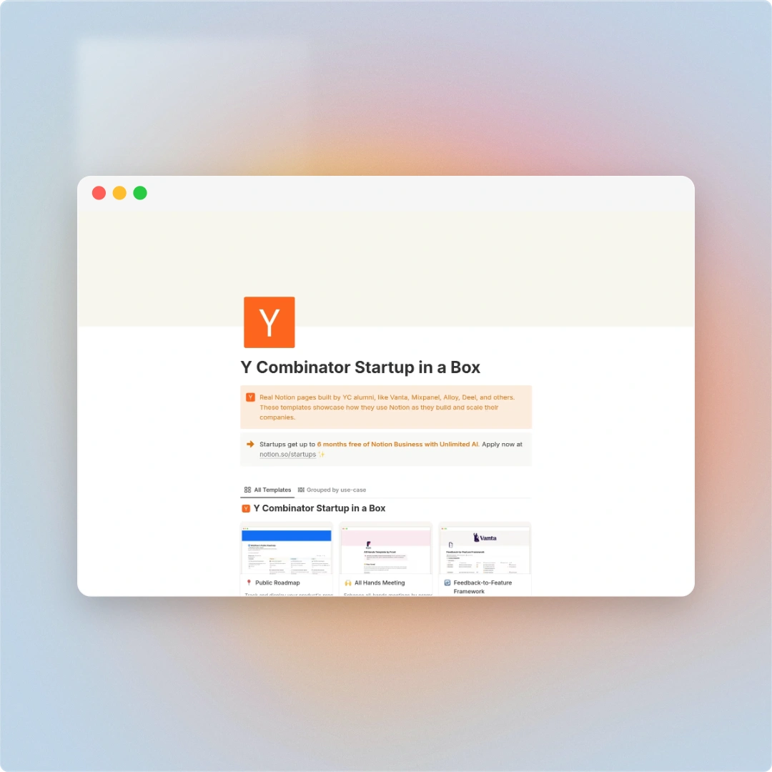 YC Template - Y Combinator startup template | Professional Business design created with Glowupshot