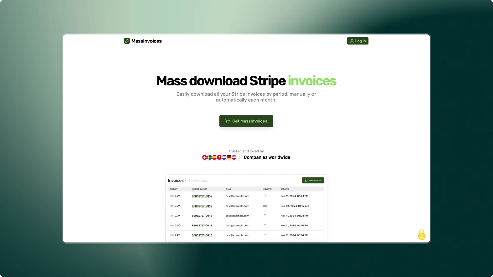 Invoice landing page screenshot